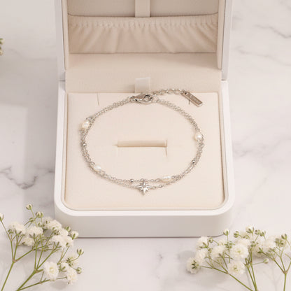 Six-Pointed Star or Heart Double-layer Pearl Necklace and Bracelet set in 18K Gold Plating Capella Jewellery
