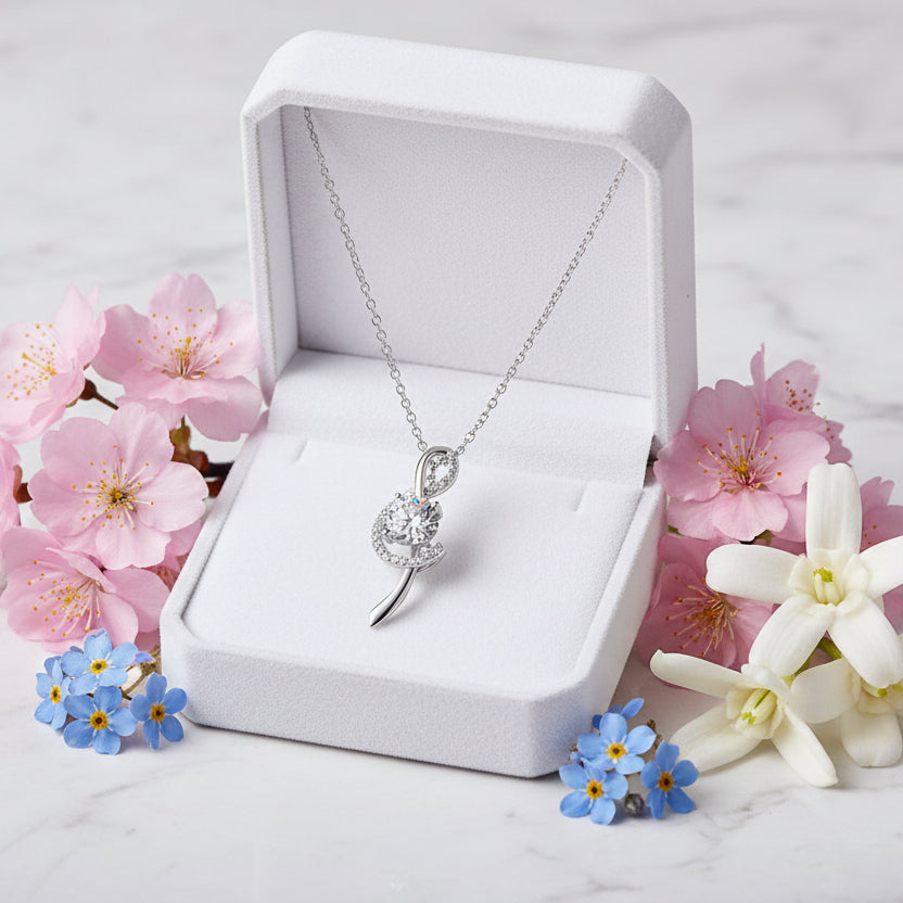 Musical Note 2 Carat Moissanite Diamond Pendent set in Platinum Plated 925 Silver (GRA)