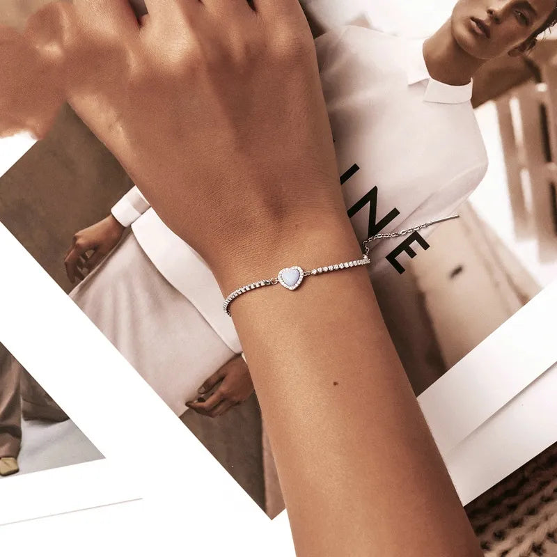 European Turquoise Heart Natural Zircon Gemstone Bracelet set in 18K White Gold Plated 925 Silver Capella Jewellery