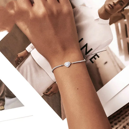 European Turquoise Heart Natural Zircon Gemstone Bracelet set in 18K White Gold Plated 925 Silver Capella Jewellery
