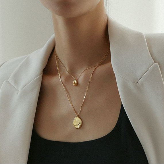 Modern Italian Design Irregular Double-layer Necklace set in 18K Gold Plating