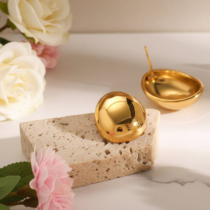 Ellipse Italian Inspired Organic Round Shape Design Stud Earrings set in 18K Gold Plating Capella Jewellery
