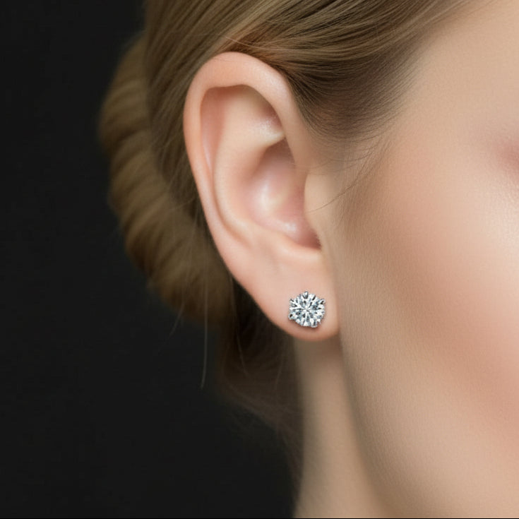 European Four Claw 2 Carat Moissanite Diamond Earrings set in 925 Sterling Silver (GRA)