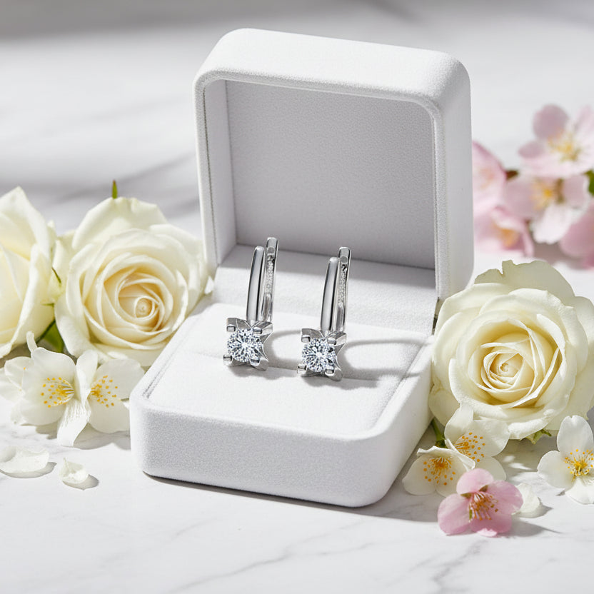 American Design 1 Carat Moissanite Diamond Earrings set in 18K White Gold 925 Silver (GRA)