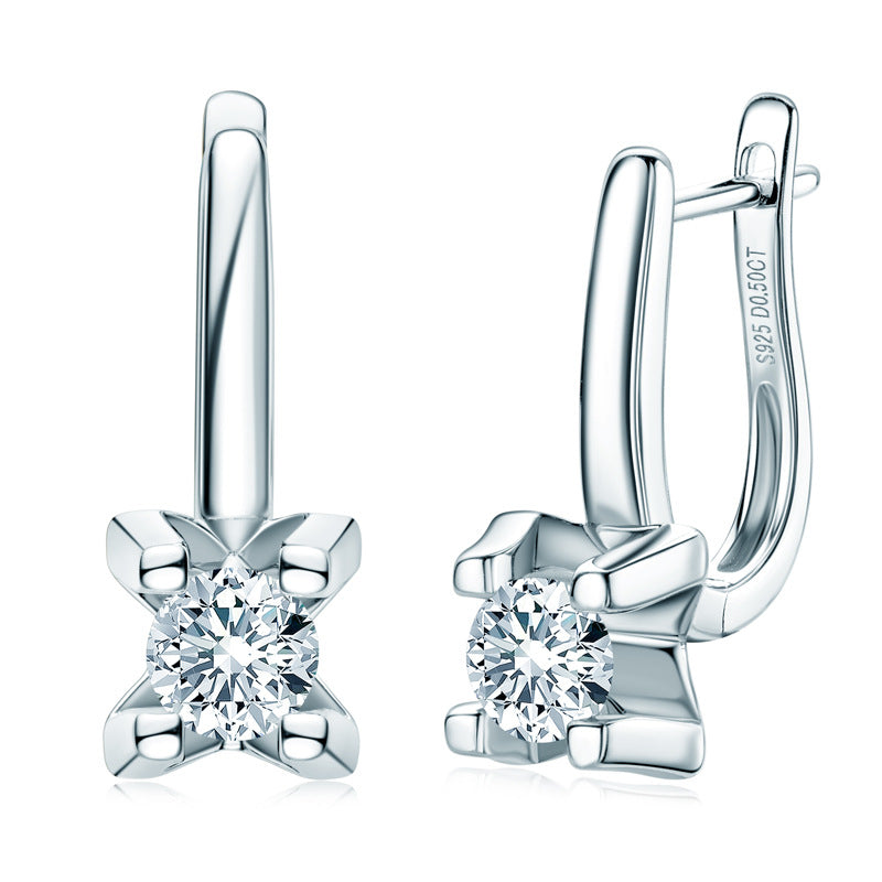 American Design 1 Carat Moissanite Diamond Earrings set in 18K White Gold 925 Silver (GRA)