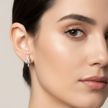 Italian Inspired 1 Carat Moissanite Earrings set in 18K White Gold 925 Sterling Silver (GRA) Capella Reya in ear