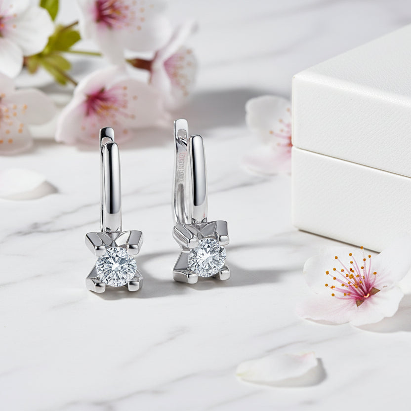 American Design 1 Carat Moissanite Diamond Earrings set in 18K White Gold 925 Silver (GRA)