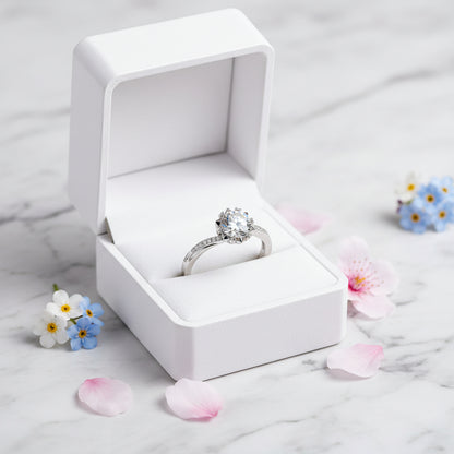 Winter Snowflake Pavé Twist Solitaire 2 Carat Moissanite Ring set in Platinum plated 925 Silver (GRA) Capella Jewellery