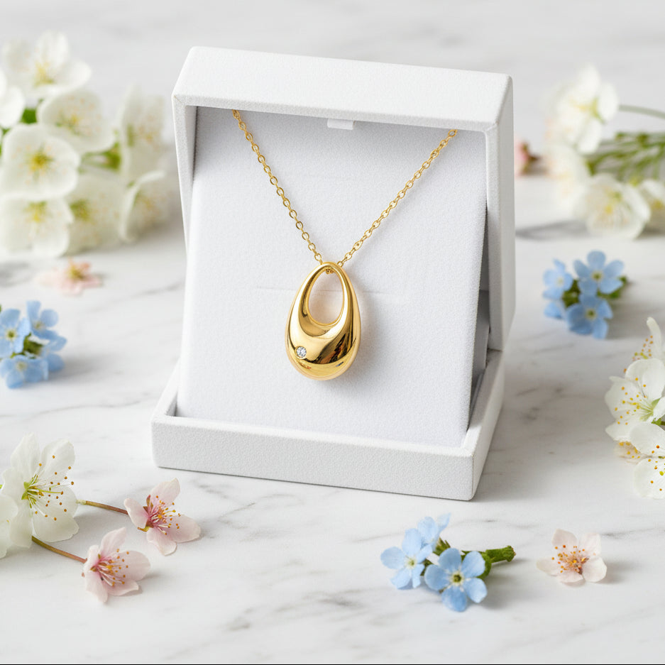 Italian Golden Waterdrop Design Moissanite Diamond Pendant set in 18K gold Plated 925 Silver (GRA)