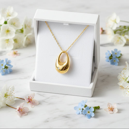 Italian Golden Waterdrop Design Moissanite Diamond Necklace set in 18K Gold Plated 925 Silver (GRA)