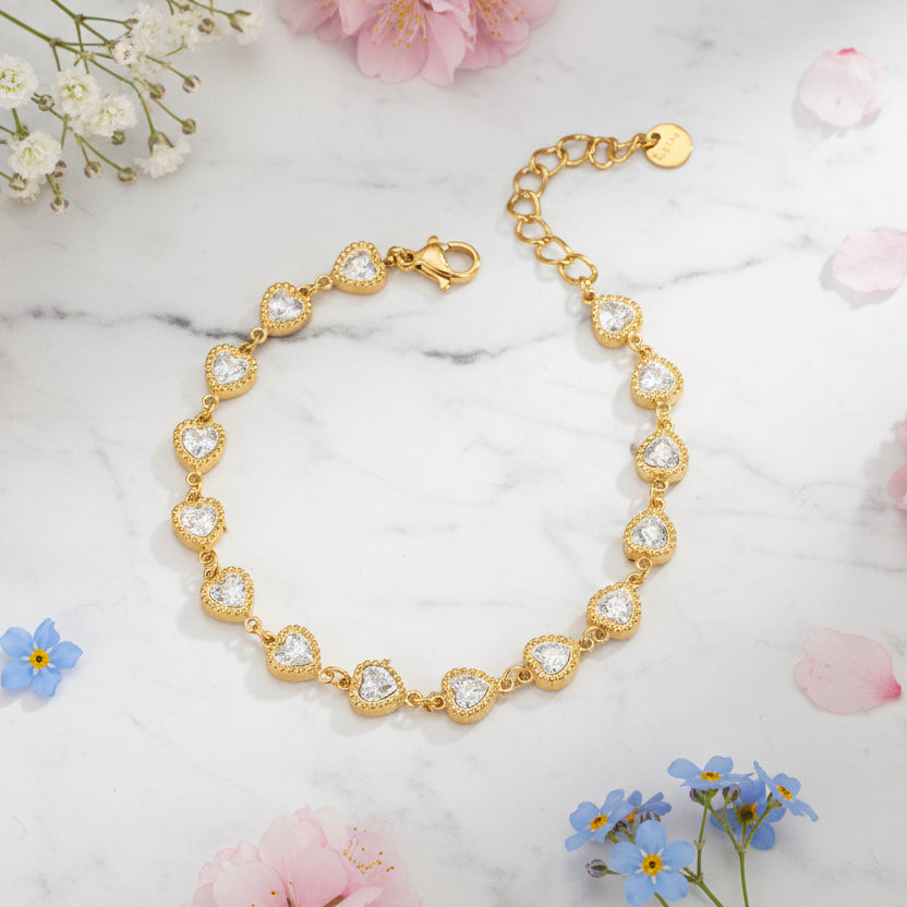 Elegant Charm Natural Zircon Gemstone Bracelet set in 18K White Gold Electroplating