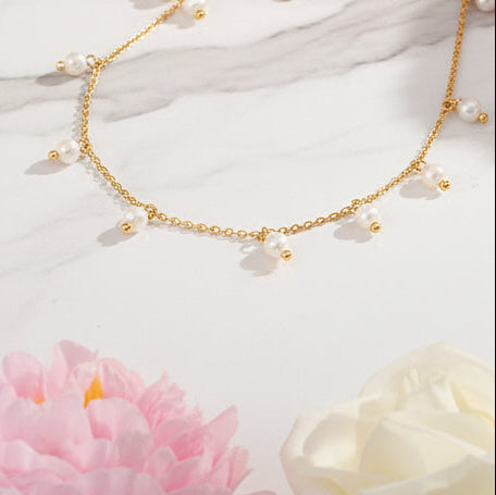 Elegant Italian Design Imitation Pearl Tassel Necklace set in 18K Gold Plating Capella Jewellery