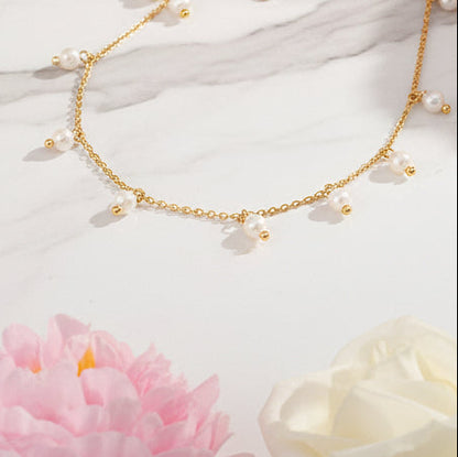 Elegant Italian Design Imitation Pearl Tassel Necklace set in 18K Gold Plating Capella Jewellery