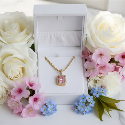 European Vintage Emerald Cut Natural Zircon Gemstone Pendant set in 18K Gold Plated Clavicle Necklace Capella Jewellery