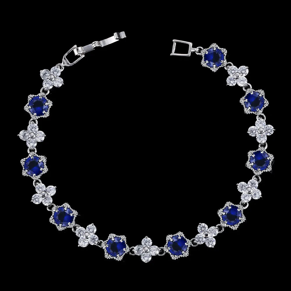 European Stars and Flowers Inlaid Natural Zircon Gemstone Bracelet set in Platinum Plating Capella Jewellery
