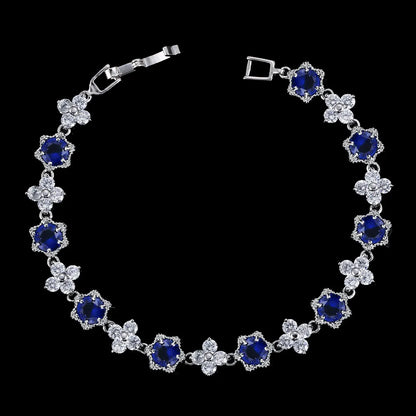 European Stars and Flowers Inlaid Natural Zircon Gemstone Bracelet set in Platinum Plating Capella Jewellery