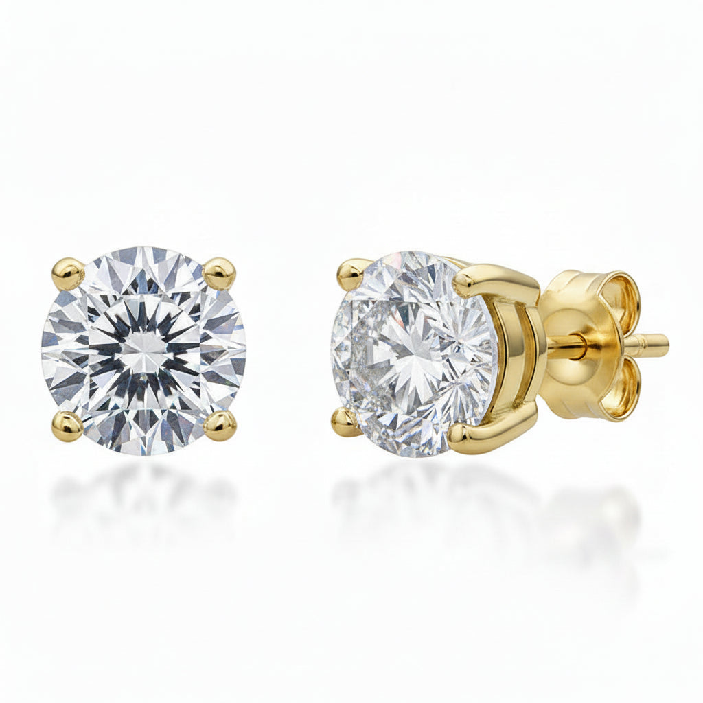 Classic Four-Claw 4 Carat Moissanite Diamond Earrings set in 18K Gold Plated 925 Silver (GRA)