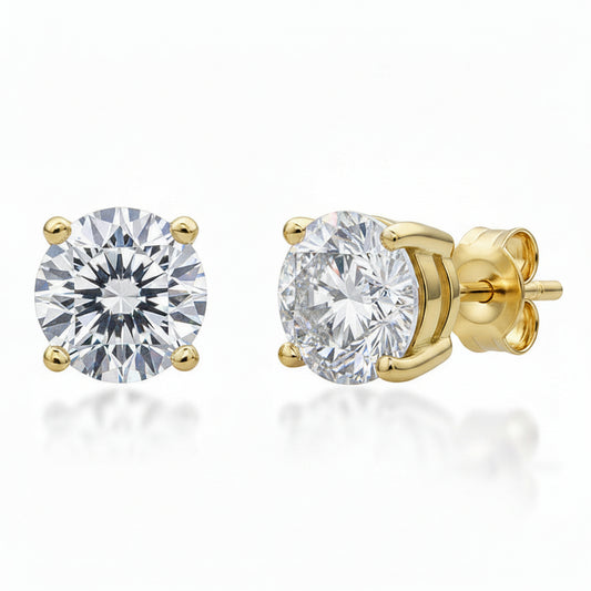 Classic French Four-Claw 4 Carat Moissanite Diamond Earrings set in 18K Gold Plated 925 Silver (GRA)