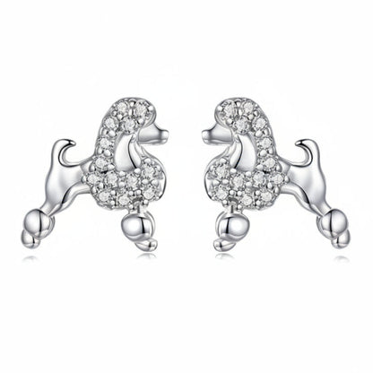 French Mini Poodle Design Micro Natural Zircon Gemstone Earrings set in Platinum 925 Silver Capella Jewellery