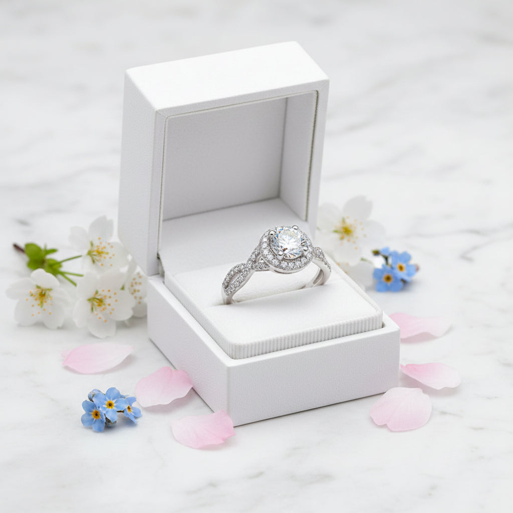 Romantic Italian Design 1 Carat Natural Zircon Gemstone Ring set in 18K White Gold Plated 925 Silver