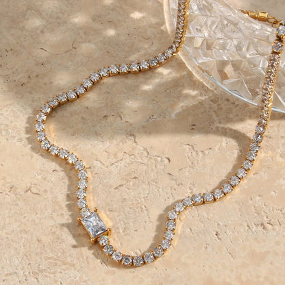 Square French Natural Zircon Gemstone Tennis Chain Bracelet/Necklace set in 18K Gold Plating Capella Jewellery
