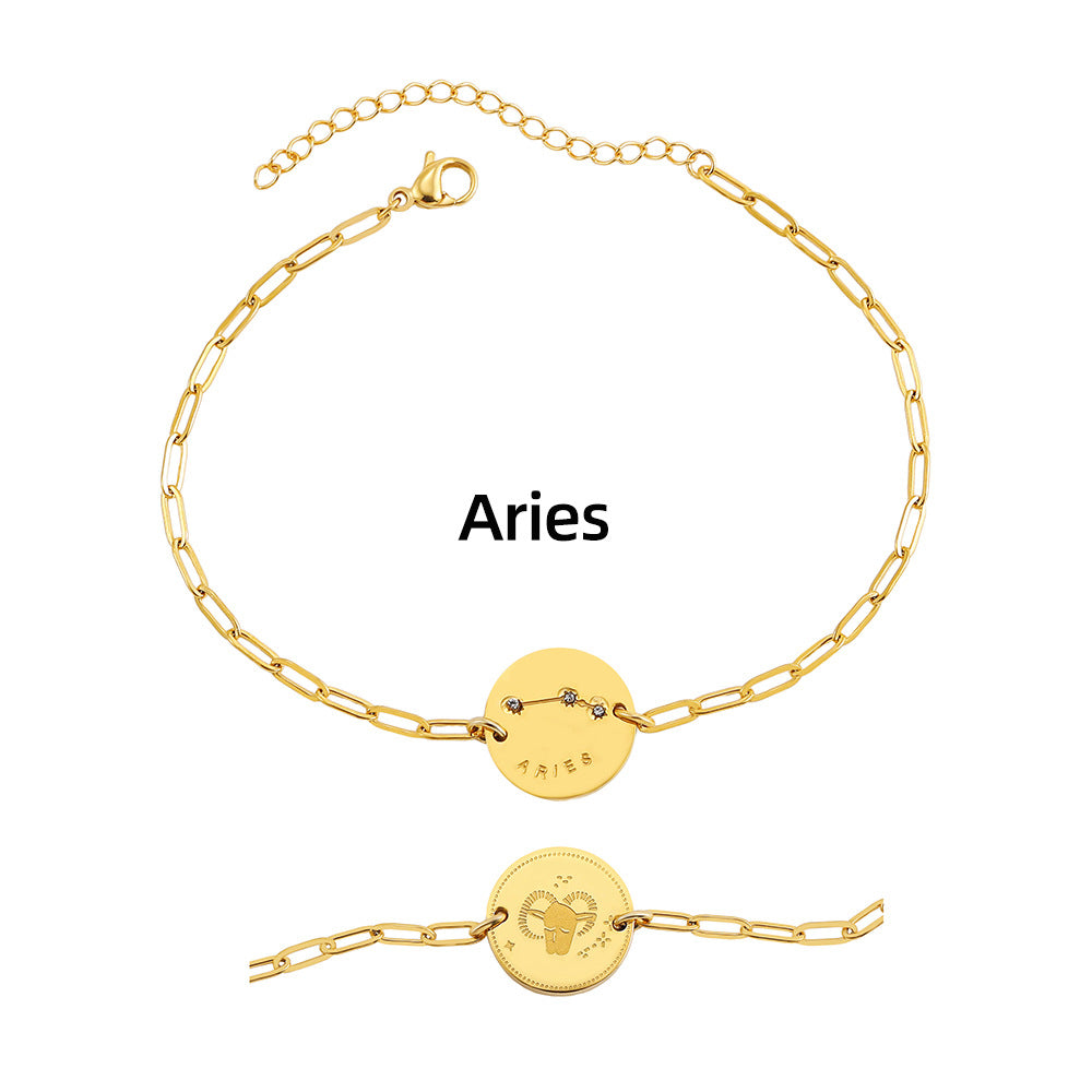 Twelve Constellation Stars Signs Micro Inlaid Natural Zircon Bracelet set in 18K Gold Plating