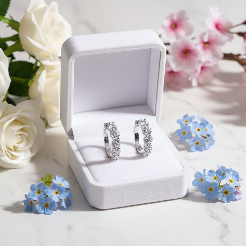 Five Cascade 3 Carat Moissanite Diamond Earrings set in 18K White Gold Plated 925 Silver (GRA)