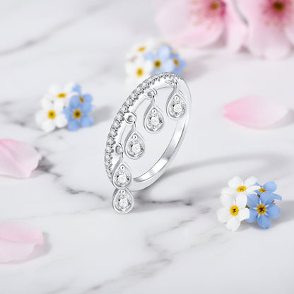 French Crown Inspired Tassel Pavé 0.5 Carat Moissanite Ring set in 18K White Gold Plated 925 Silver (GRA) Capella Jewellery