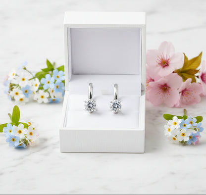 Italian Inspired Luxury 1 Carat Moissanite Earrings set in 18K White Gold Plated 925 Silver (GRA) Capella Jewellery