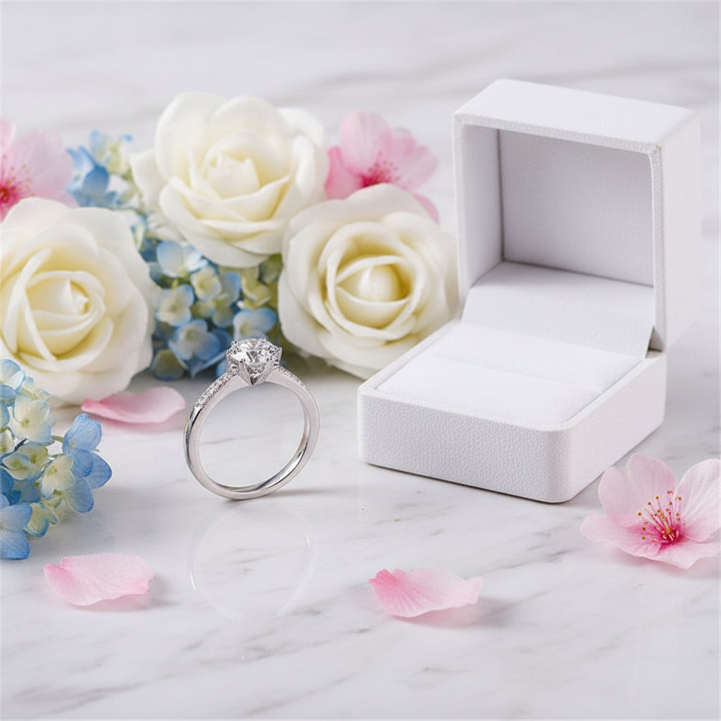 Snowflake Solitaire 2 Carat Moissanite Diamond Ring set in Platinum plated 925 Silver (GRA)