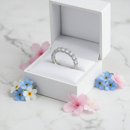 European Eternity Ring Full Pavé 2.1 Carat Moissanite set in 18K White Gold Plated 925 Silver (GRA) Capella Jewellery