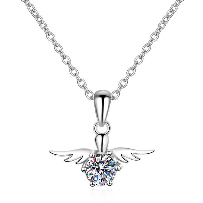 Angel Wings Design Inlaid 0.5 Carat Moissanite Diamond Necklace set in 925 Silver (GRA)