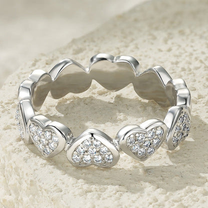 European Elegant Hearts Pavé Micro 90 Moissanite Ring 18K White Gold Plated 925 Silver (GRA) Capella Jewellery