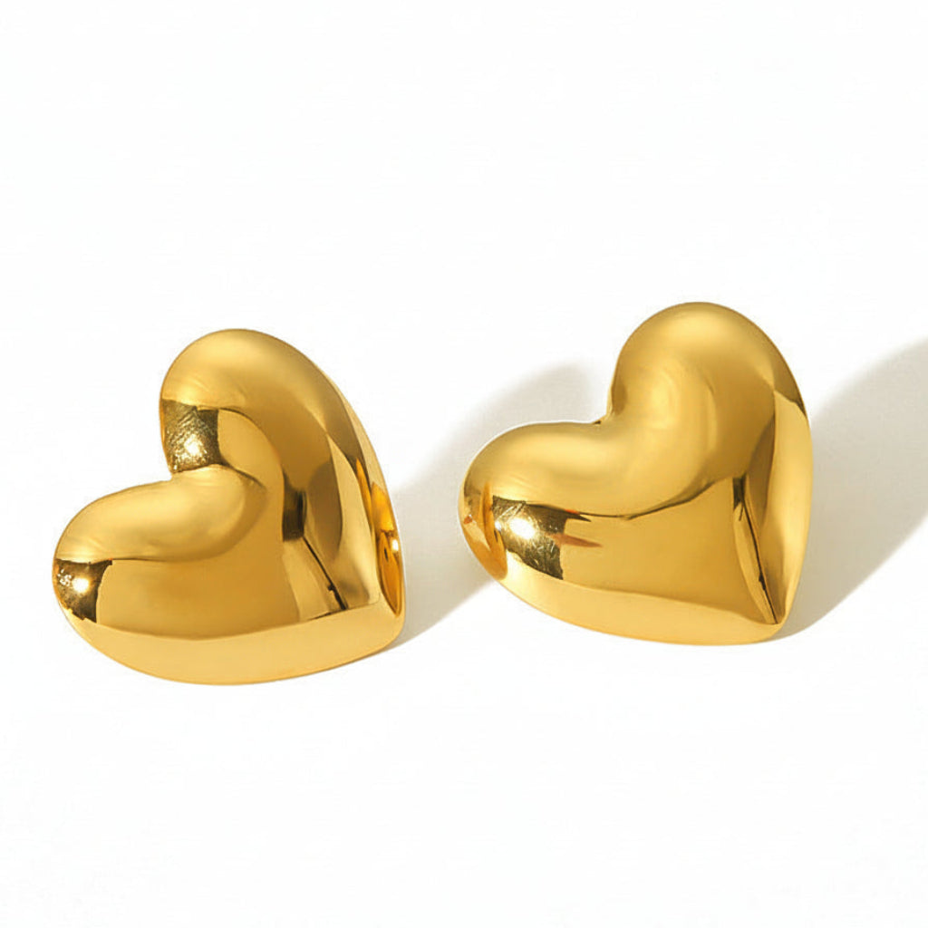 Exaggerated Italian Love Heart Design Earrings and Necklace Jewellery Set in 18K Gold Plating Capella Jewellery