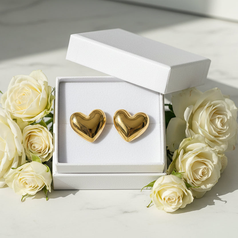18K Gold Exaggerated Love Heart Earrings and Necklace Jewellery Set