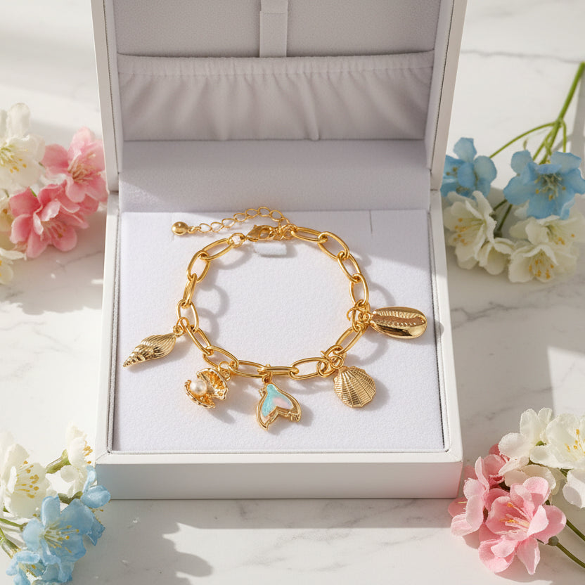 Ocean Inspired Handmade Charm Pendant Bracelet set in 18K Gold Plated