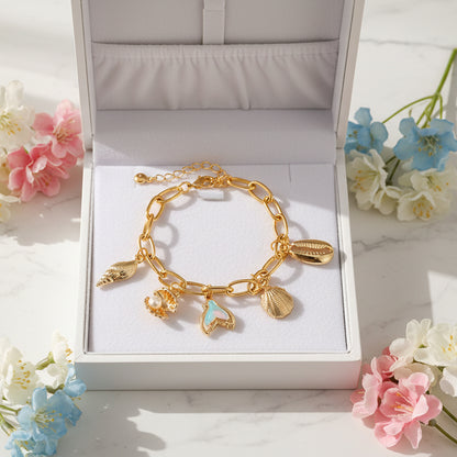Ocean Inspired Handcrafted Five Pendant Charms Bracelet set in 18K Gold Plating Capella Jewellery
