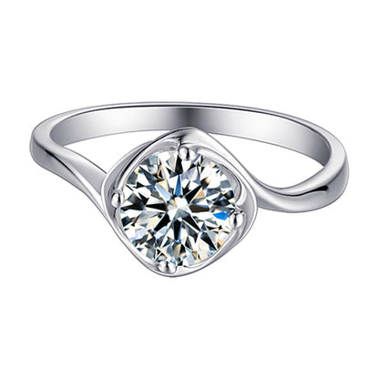 Italian Solitaire Twist Design 1 Carat Moissanite Ring set in 18K White Gold Plated 925 Silver (GRA) Capella Jewellery