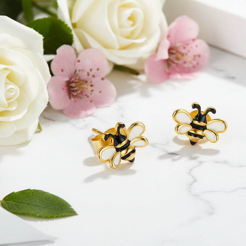 Beautiful British Niche Bumble Bee Design Earrings set in 925 Sterling Silver