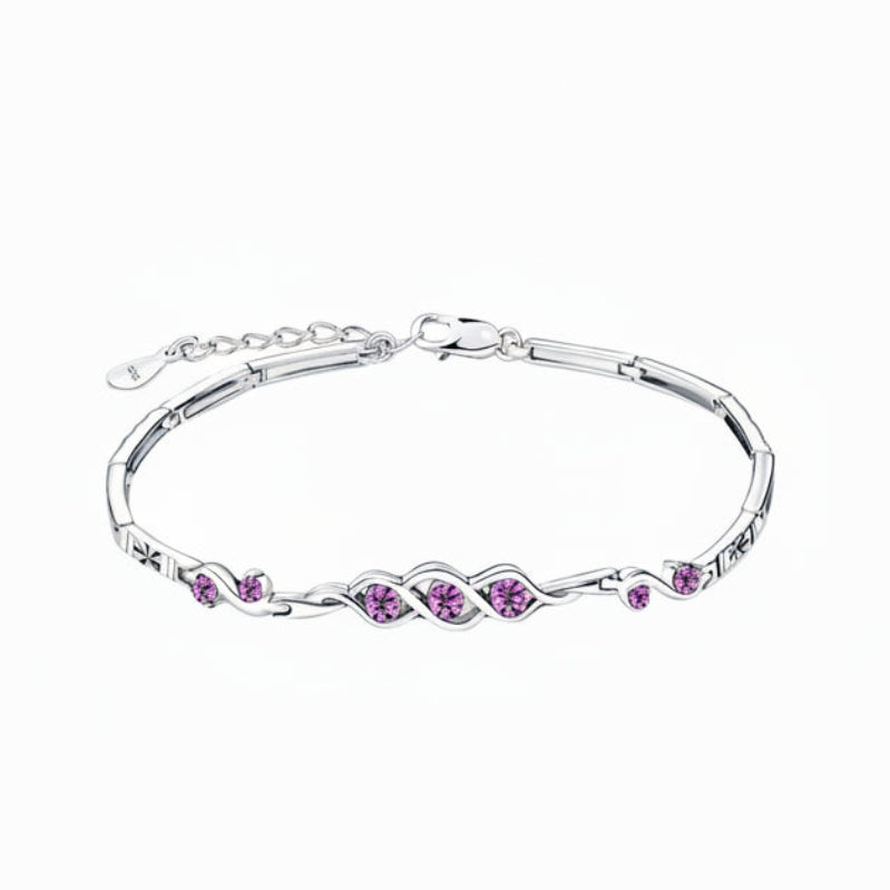 Purple Amethyst Three Life Stone Design Bracelet set in 925 Sterling Silver