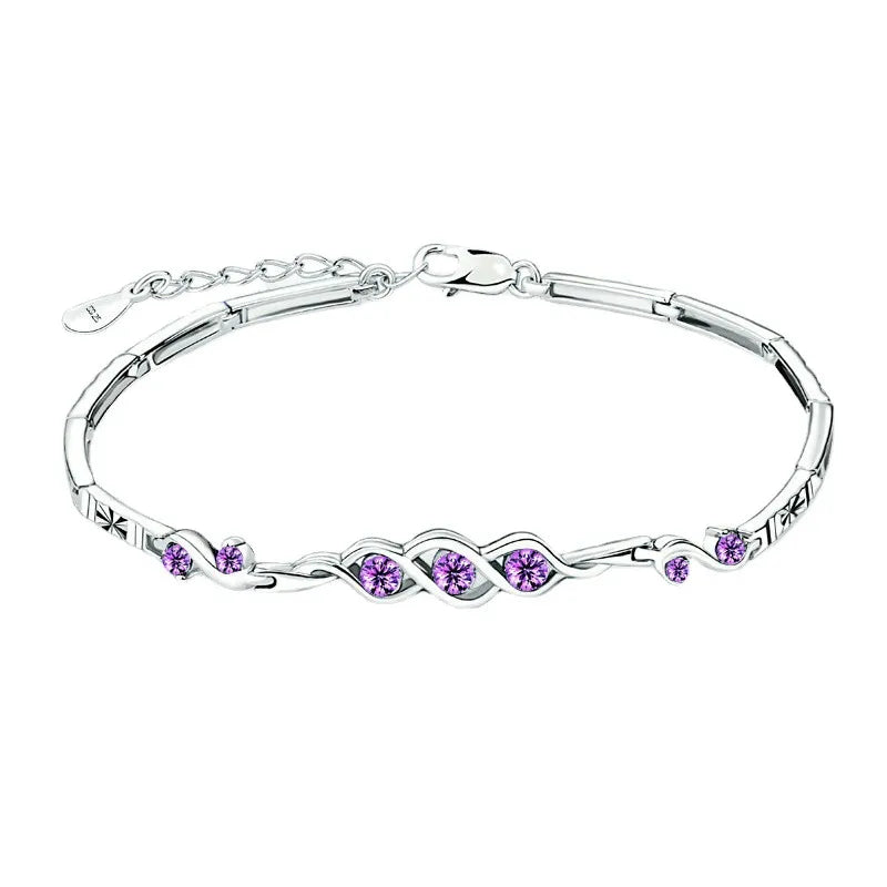 French Purple Amethyst Three Life Stone Bracelet set in 18K White Gold Plated 925 Silver Capella Jewellery