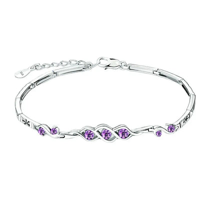 French Purple Amethyst Three Life Stone Bracelet set in 18K White Gold Plated 925 Silver Capella Jewellery