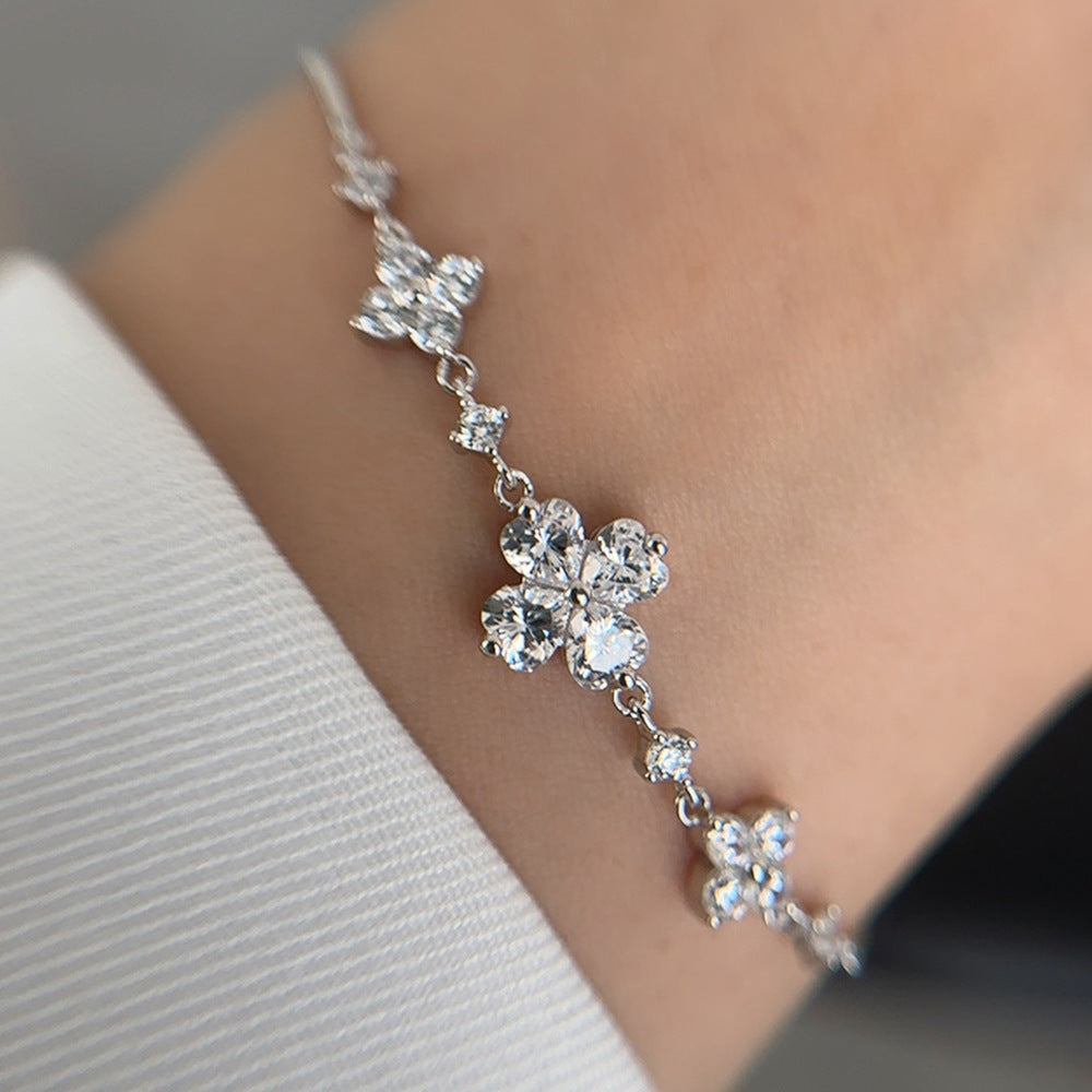Chinese Fairy Tale Floral Inspired Natural Zircon Bracelet set in 925 Sterling Silver