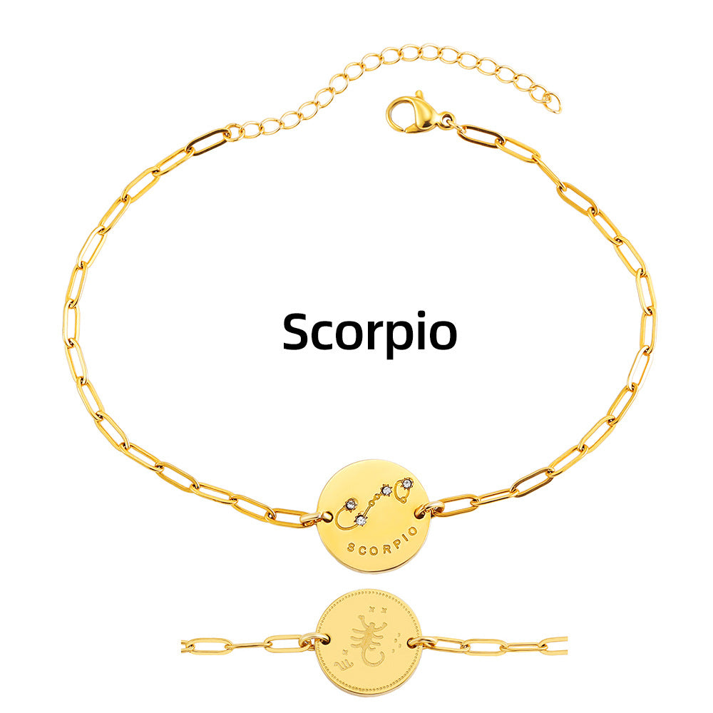 Twelve Constellation Stars Signs Micro Inlaid Natural Zircon Bracelet set in 18K Gold Plating