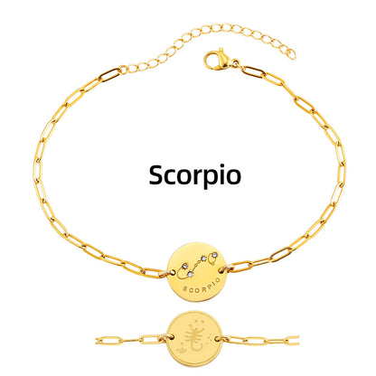 Twelve Constellation Stars Signs Micro Inlaid Natural Zircon Bracelet set in 18K Gold Plating Capella Jewellery