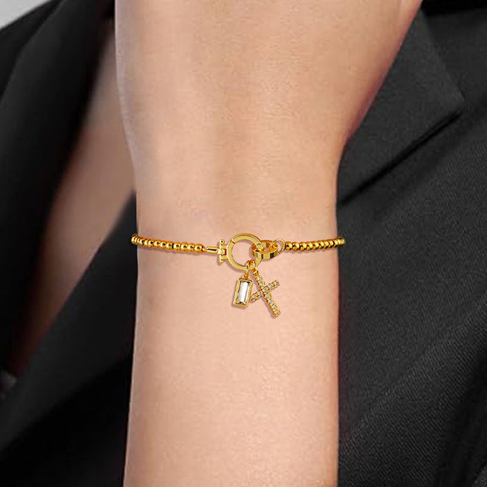 Holy Christian Cross Birth Stone Natural Zircon Gemstone Charm Bracelet set in 18K Gold Plating Capella Jewellery