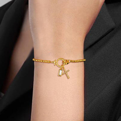 Holy Christian Cross Birth Stone Natural Zircon Gemstone Charm Bracelet set in 18K Gold Plating Capella Jewellery