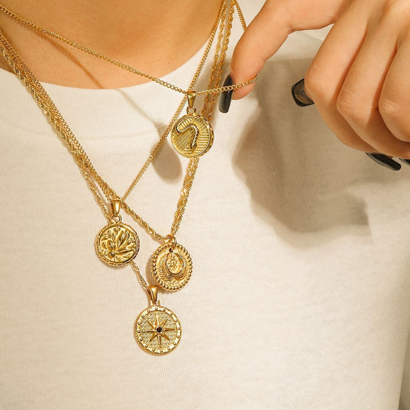 Italian Ancient Roman Embossed Coin Pendant set in 18K Gold Plating Necklace Capella Jewellery