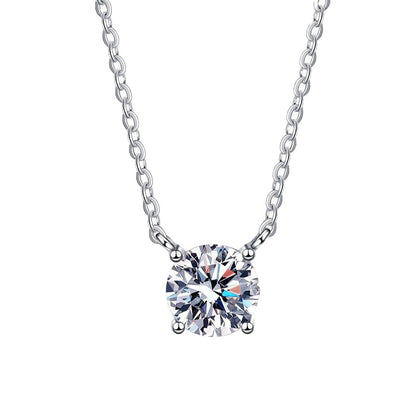 European Solitaire Four-Claw 5 Carat Moissanite Necklace set in Platinum Plated 925 Silver (GRA) Capella Jewellery