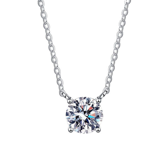 European Solitaire Four-Claw 5 Carat Moissanite Diamond Necklace set in Platinum Plated 925 Silver (GRA)